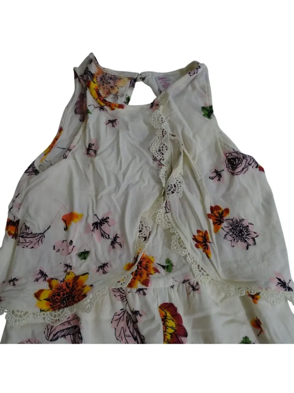 Justice Floral Shorts Romper With Lace Trim Sleeveless Girls Size 7